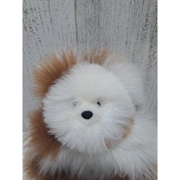 Alpaca Fur Teddy Bear Toy Soft 8” Plush Stuffed Animal Toy Fluffy Brown White - Picture 8 of 10